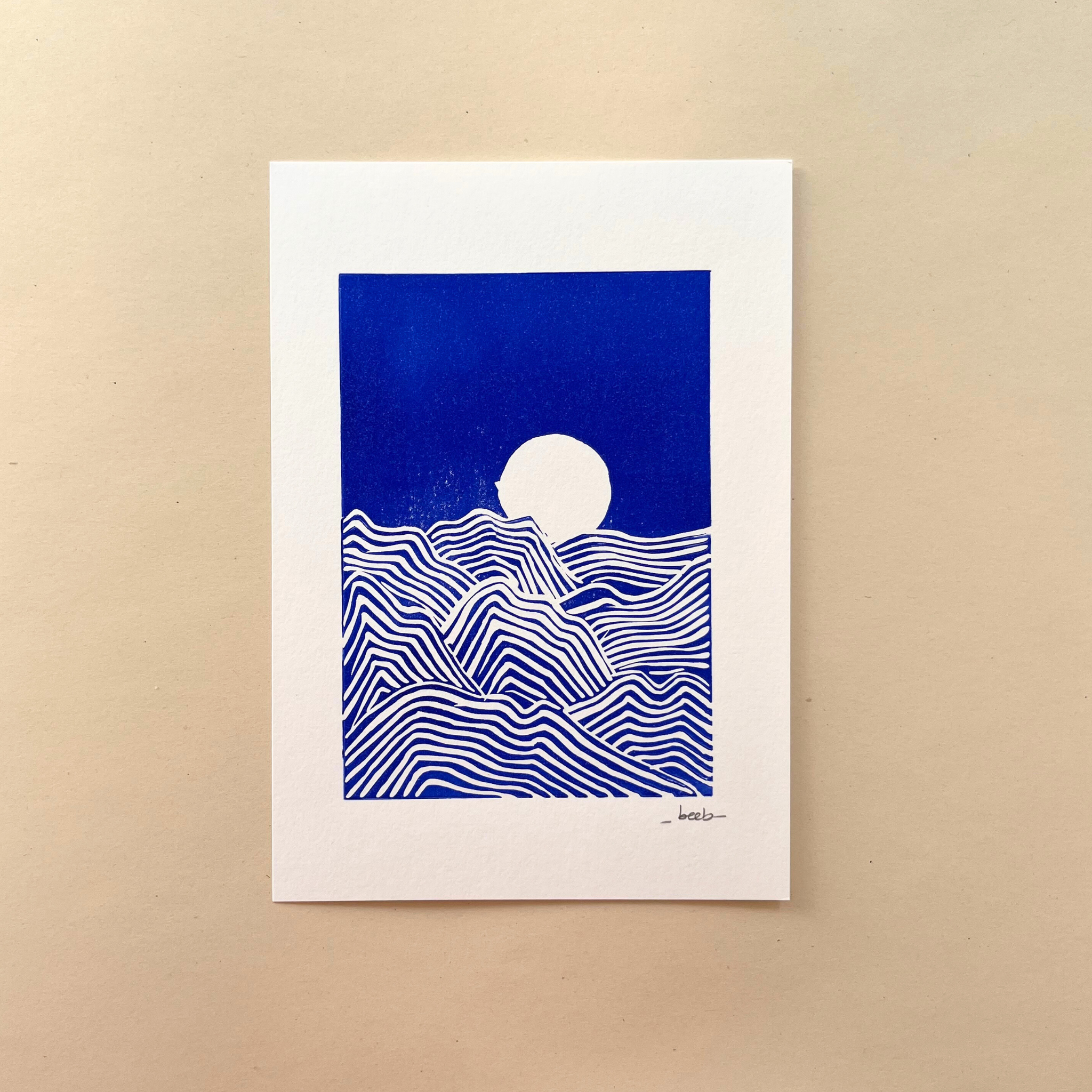 Linogravure A5 (15 cm x 21 cm) - Vagues