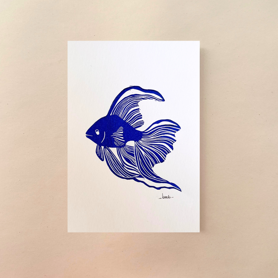 Linogravure 15 cm x 21 cm (A5) – Poisson japonais